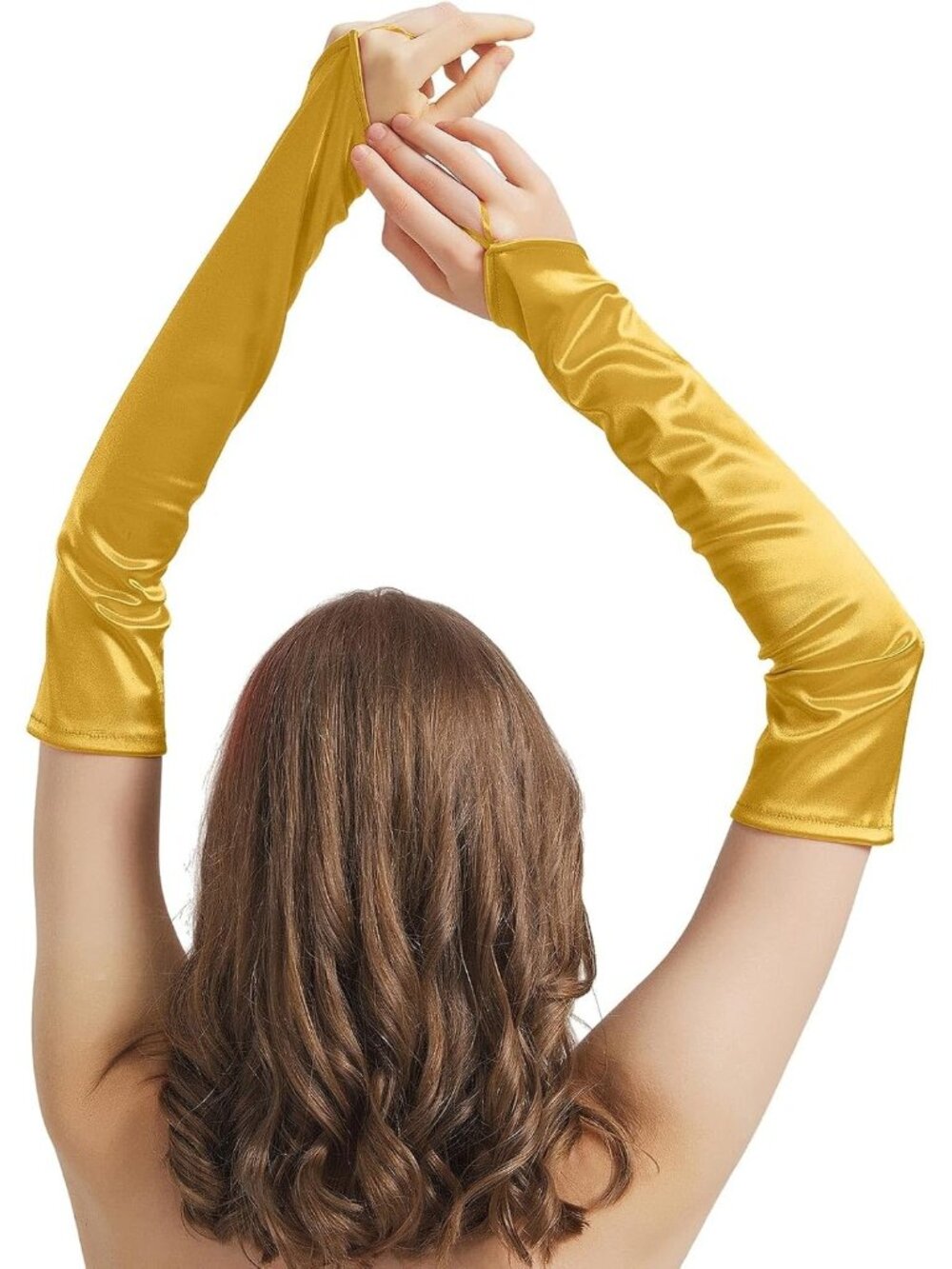 Women's Gold Fingerless Elbow Length Halloween Cosplay 1920s Satin Gloves